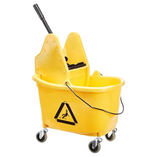 Amazon Basics Rectangular Mop Bucket with Down-Press Wringer 35 Quart Yellow
