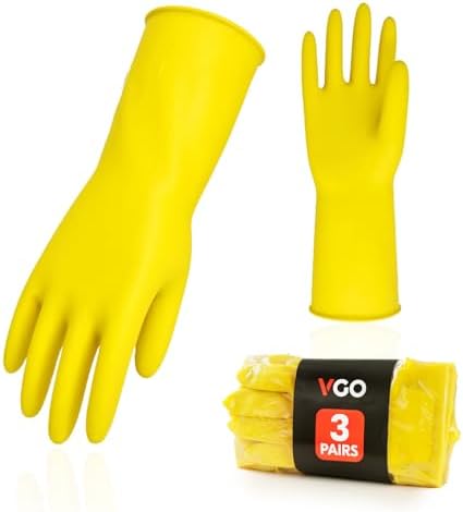 Vgo 3-Pairs Reusable Rubber Gloves with Long Sleeves Extra Thick Yellow HH4601