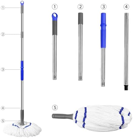 Kickleen Self-Wringing Microfiber Mop with 525 Inch Handle