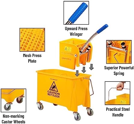 Mind Reader Mop Bucket with Wringer - 22 Qt Yellow