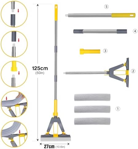 Nolopau Sponge Mop with Self-Squeeze Handle