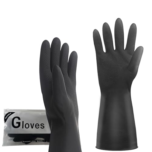 Black Thick Rubber Cleaning Gloves - 2 Pairs Heavy-Duty