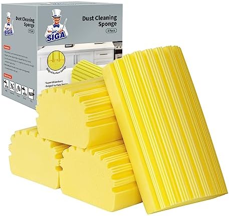 MRSIGA Sponge Duster 4 Pack with Ridged Design Reusable Yellow