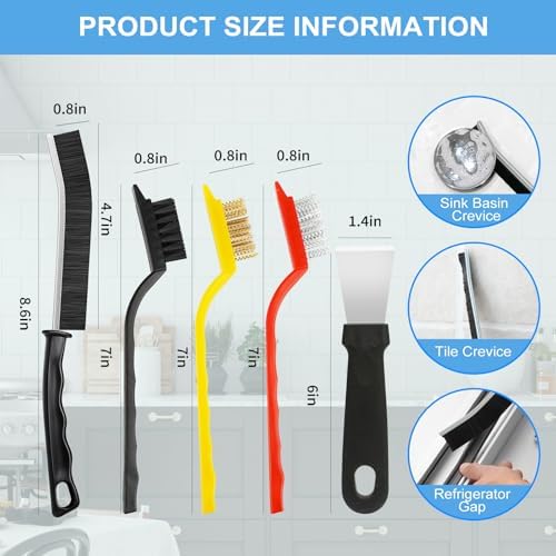 Dfacio 10Pcs Crevice Brush Set with Scraper Hard Bristle for Kitchen Bathroom