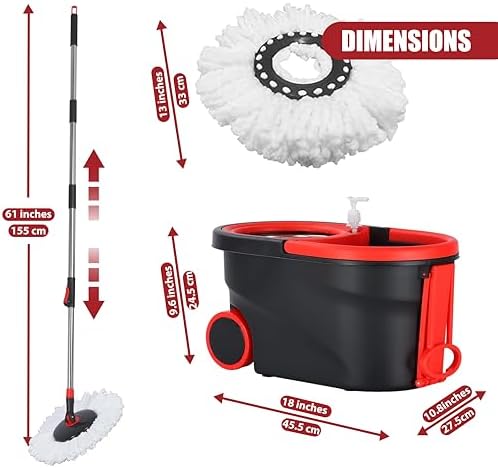 Gzdisbek Spin Mop and Bucket Set with Wringer Black