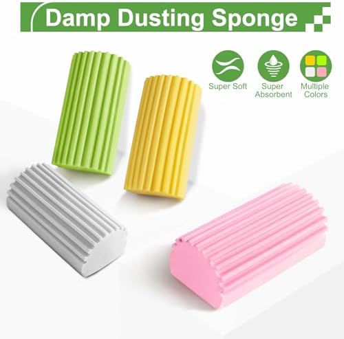 4-Pack Damp Clean Duster Sponge for Blinds Glass and More