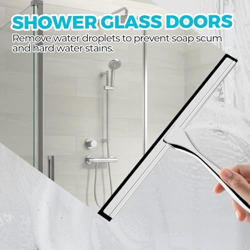 2Pack Silver Shower Squeegee for Glass and Windows