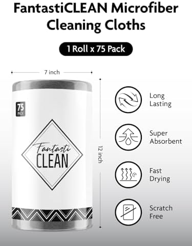 Fantasticlean Microfiber Cleaning Cloth Rolls -75 Pack 12x12 Washable Reusable