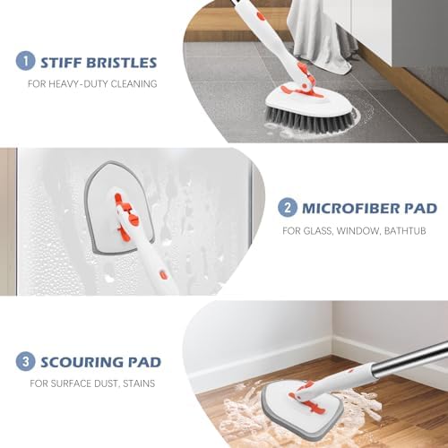 SetSail 3-In-1 Floor Scrub Brush with 52-inch Handle