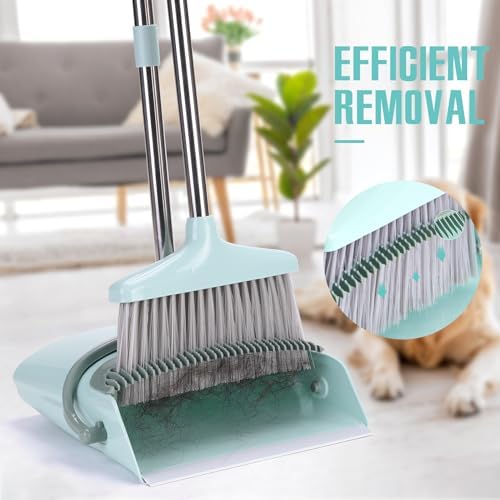 XXXFLOWER 55 Long Handle Broom and Dustpan Set with Cleaning Teeth