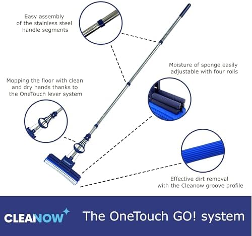 OneTouch GO Self-Wringing Floor Mop - PVA Sponge Stainless Handle