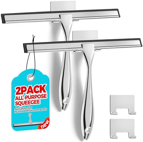 2Pack Silver Shower Squeegee for Glass and Windows