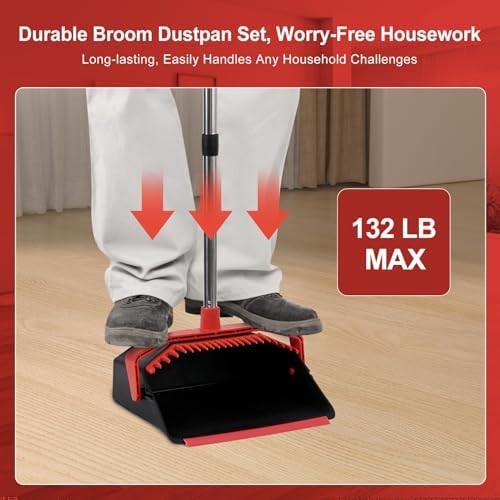 Tiumso Upgrade Broom Dustpan Combo Set - Black Red