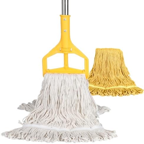 Heavy Duty Wet String Mop with 2 Reusable Heads - 60 Inch Long Handle