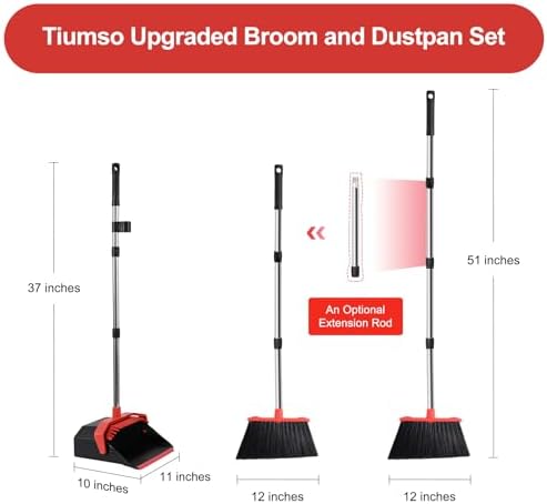Tiumso Upgrade Broom Dustpan Combo Set - Black Red