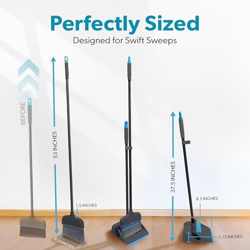 BLACKDECKER Butler Broom Dustpan Set - 36 Handle Space-Saving BlackBlue