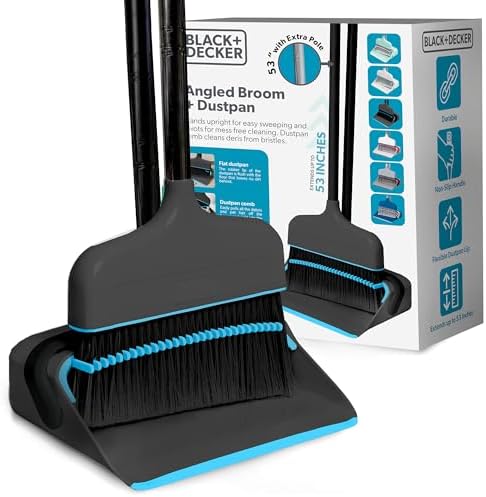 BLACKDECKER Butler Broom Dustpan Set - 36 Handle Space-Saving BlackBlue
