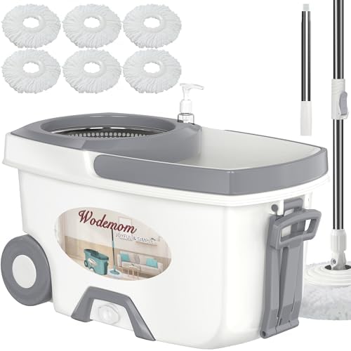 Wodemom Spin Mop Bucket Set with 6 Refills and 61 Handle - White