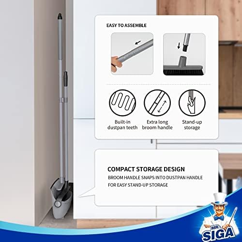 MRSIGA Broom Dustpan Set with Adjustable Handles