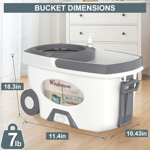 Wodemom Spin Mop Bucket Set with 6 Refills and 61 Handle - White