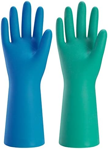 Bamllum Reusable Dishwashing Gloves - 2 Pairs Flexible Non-Slip GreenBlue