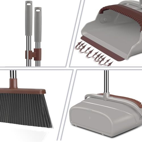 Kelamayi Upgrade Broom and Dustpan Set with Self-Cleaning Teeth