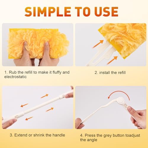 YHOVID Heavy Duty Duster Refills with 360 Feather Duster and 3FT Handle