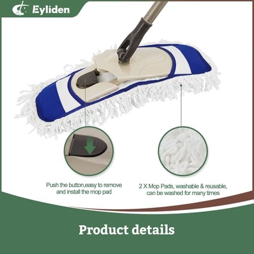 Eyliden Dust Mop with Reusable Pads - Wet Dry Cleaning