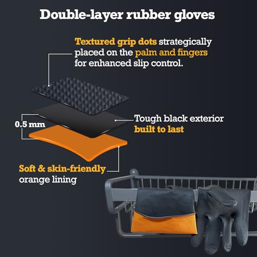 Black Thick Rubber Cleaning Gloves - 2 Pairs Heavy-Duty