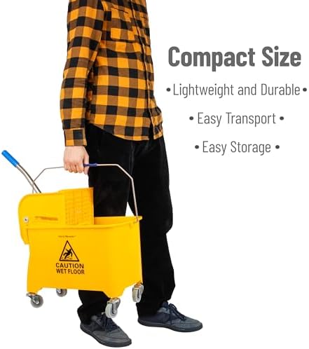 Mind Reader Mop Bucket with Wringer - 22 Qt Yellow