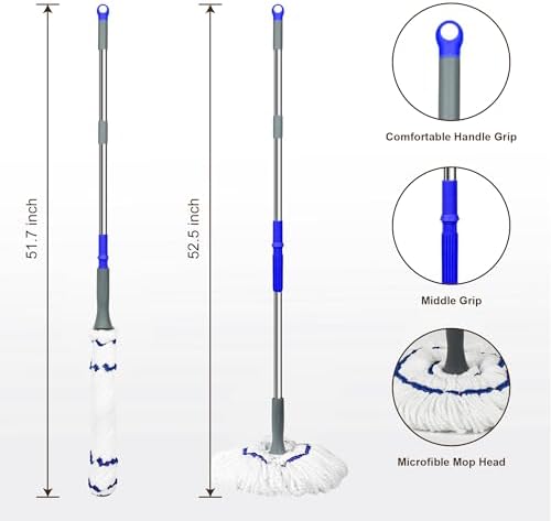 Kickleen Self-Wringing Microfiber Mop with 525 Inch Handle