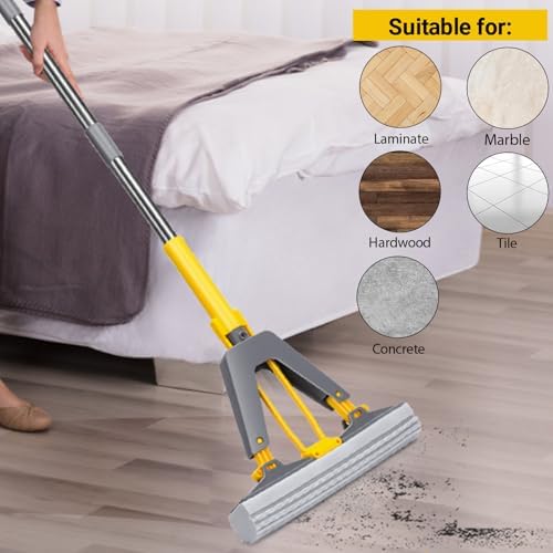 MASTERTOP Self-Squeeze Sponge Mop with 3 PVA Refills