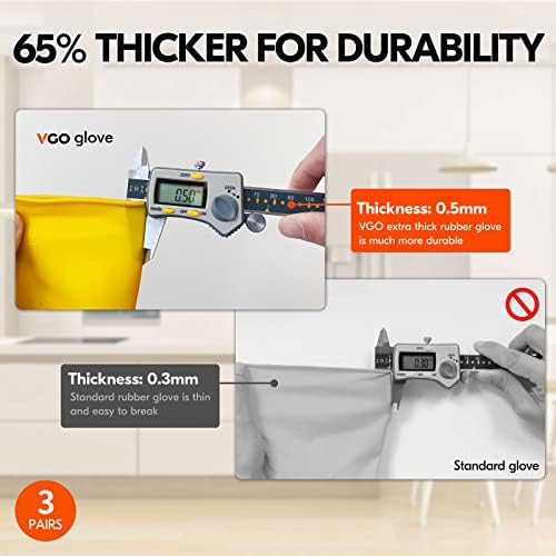Vgo 3-Pairs Reusable Rubber Gloves with Long Sleeves Extra Thick Yellow HH4601