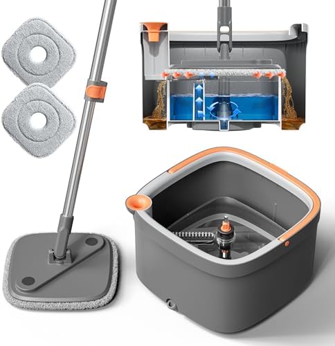 KZKR Spin Mop and Bucket with Clean Dirty Water System
