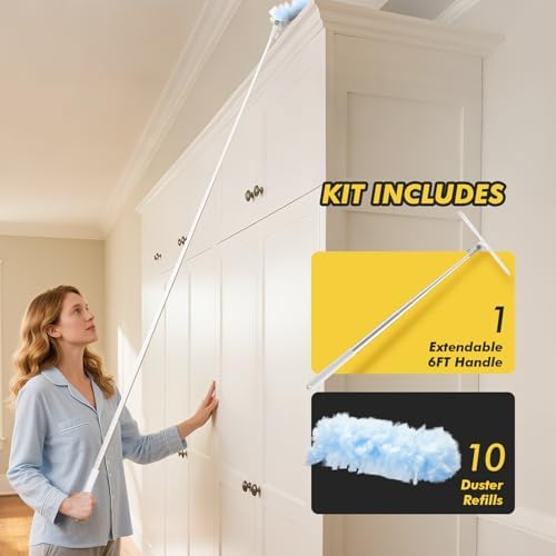 JOJOCLEAN 6 ft Extendable Duster Handle with 10 Refills