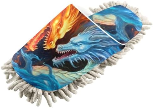 FLildon Microfiber Mop Slippers 3D Printing Dragons Washable Size M