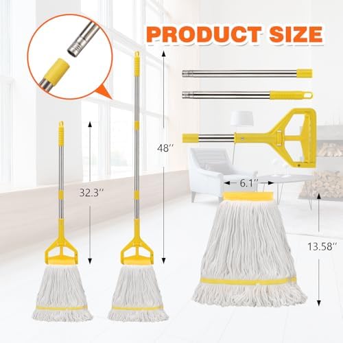 Heavy Duty Commercial Mop with 48 Long Stainless Steel Handle