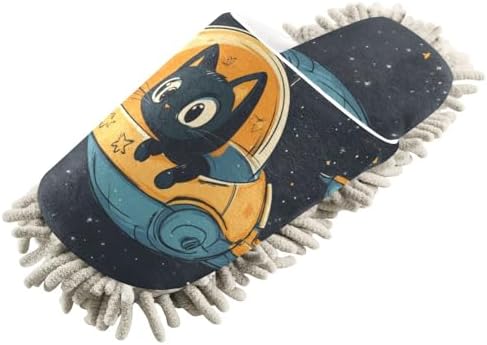 FLildon Microfiber Cleaning Slippers with Space Cat Design