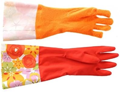 Thick Rubber Cleaning Gloves with Warm Lining 2 Pairs