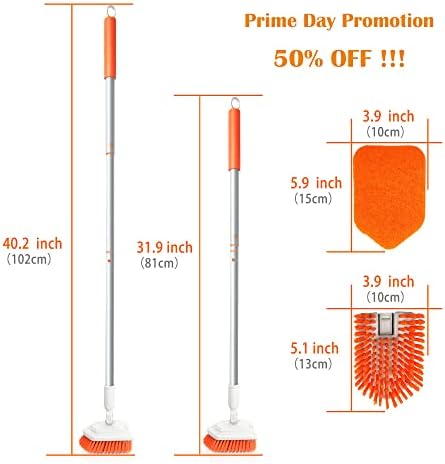 JEHONN 2-in-1 Tub and Tile Cleaning Brush with Long Handle