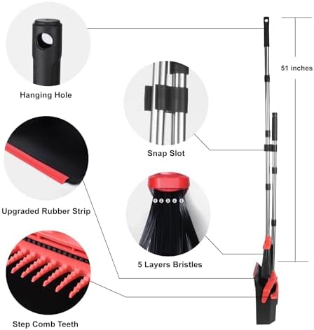 Tiumso Upgrade Broom Dustpan Combo Set - Black Red