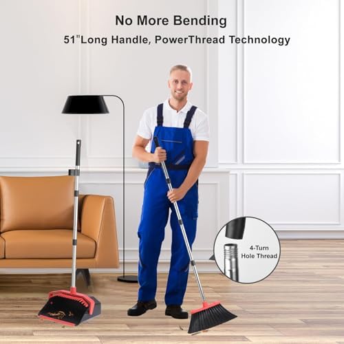 Tiumso Upgrade Broom Dustpan Combo Set - Black Red