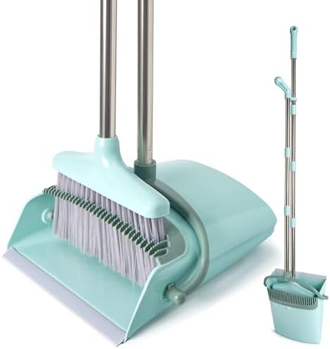 XXXFLOWER 55 Long Handle Broom and Dustpan Set with Cleaning Teeth