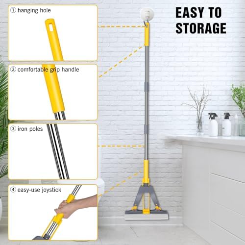 Nolopau Sponge Mop with Self-Squeeze Handle