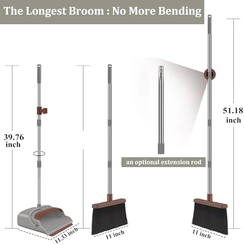 Kelamayi Upgrade Broom and Dustpan Set with Self-Cleaning Teeth