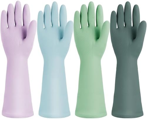 Jsocoah 4 Pairs Waterproof Kitchen Dishwashing Gloves