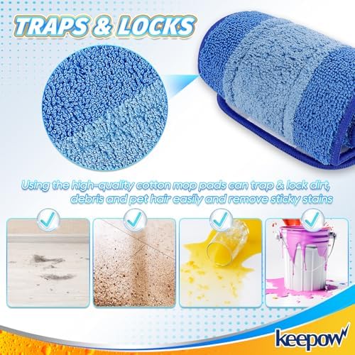 KEEPOW Microfiber Mop Pads 18 Inch 4 Pack Reusable Washable