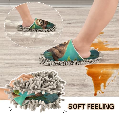 FLildon Microfiber Mop Slippers Tree Sloth Washable Floor Cleaner