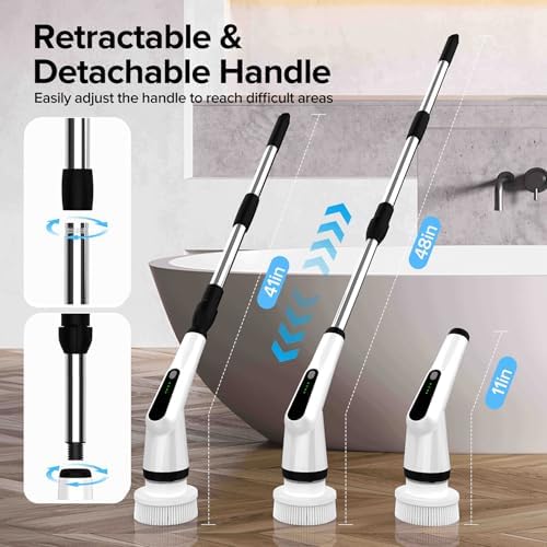 Electric Spin Scrubber with 7 Brush Heads and Retractable Handle