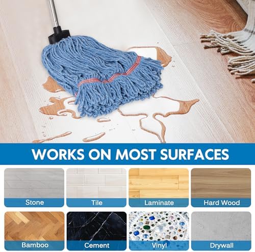 Heavy Duty String Mop with Screw Handle - 1 Set 2 Replacements